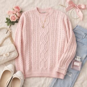 Vintage Carriage Court Sport Light Pink Cable Knit Sweater